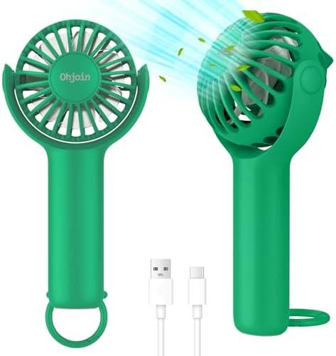 Ohjoin 2 IN 1 Portable Mini Handheld Fan with Keychain Stand, Personal Powerful Cooling Fan, Small Battery Operated Table Fan, Quiet Hand Fan, USB Rechargeable, Birthday Gifts for Women Mom (Green), Set of 3