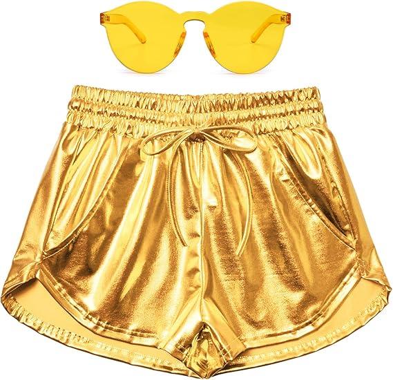Perfashion Women's Metallic Shorts Summer Sparkly Hot Outfit Shiny Short Pants, Size M
