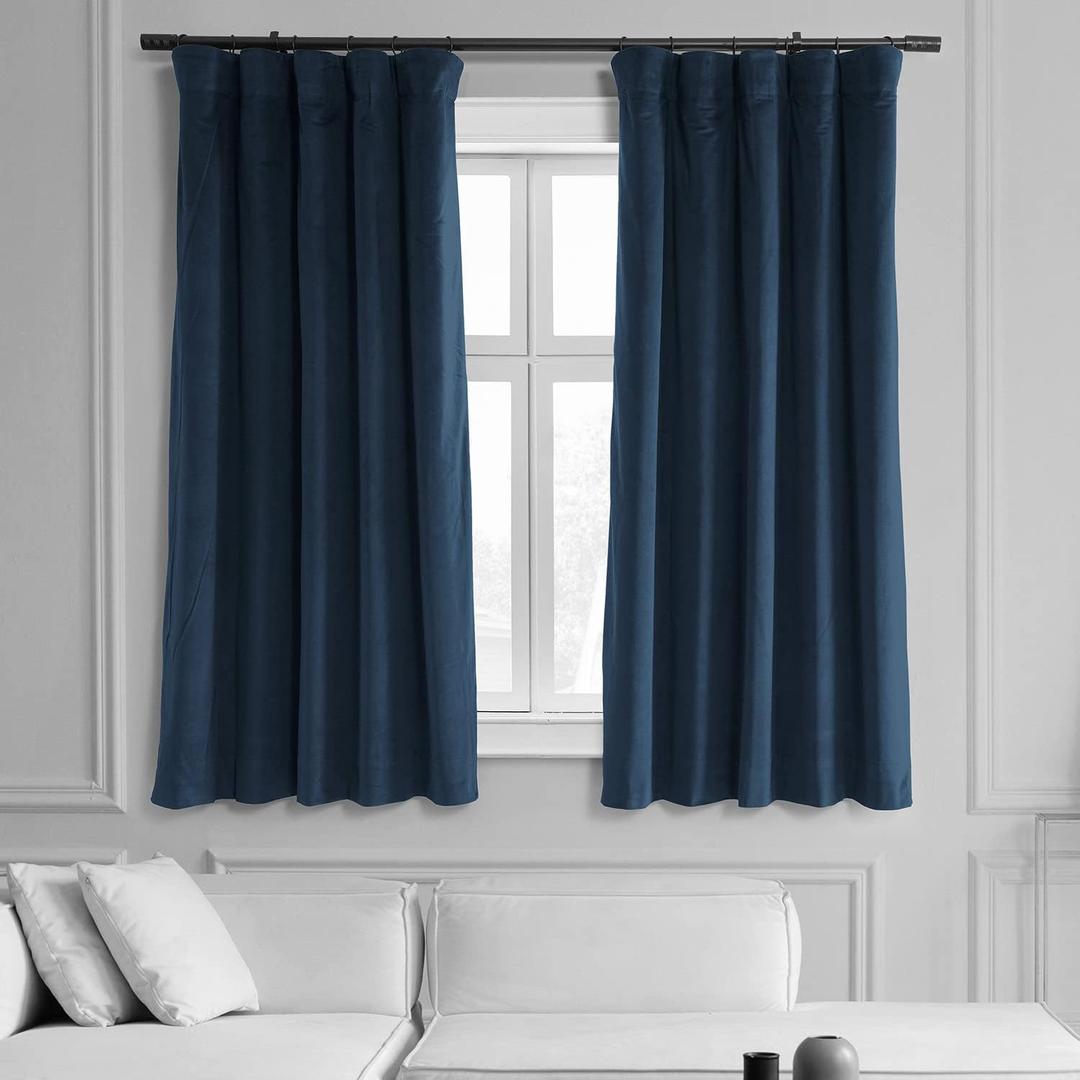 HPD Half Price Drapes Signature Velvet Thermal Blackout Curtains for Living Room 63 Inch Long (1 Panel) Rod Pocket Insulated Blackout Curtains for Bedroom Window Curtains, 50W x 63L, Midnight Blue