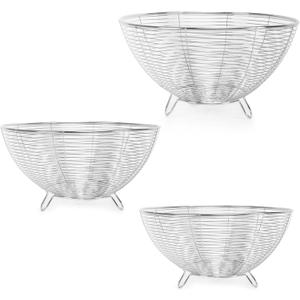 Livabber Wire Fruit Bowl, Stainless Steel Fruit Basket For Kitchen Counter, Large Capacity Storage Holder Tabletop Organizer For Vegetables Breads Snacks (Chrome, 3 Pack)