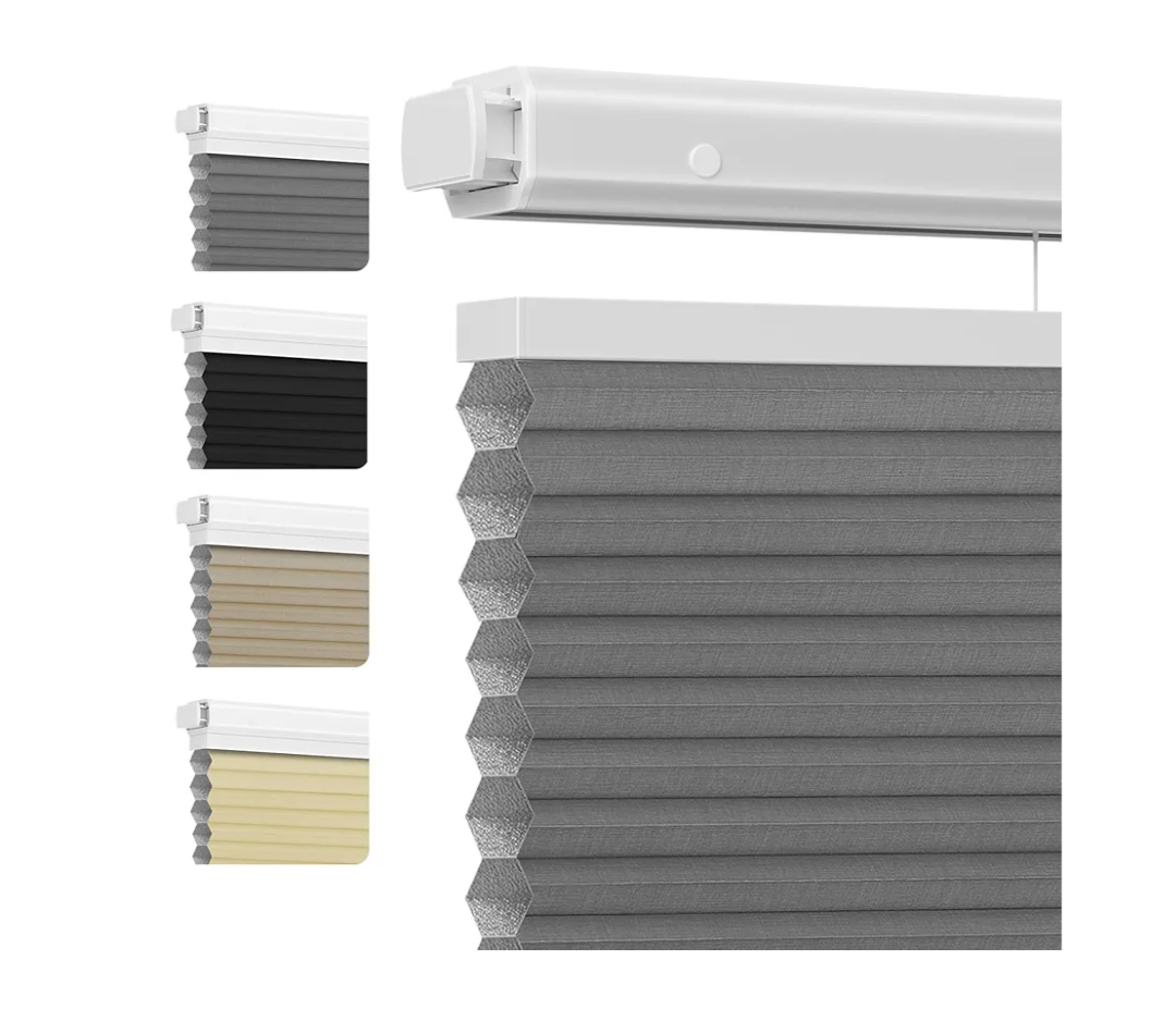 Grandekor No Drill Top Down Bottom Up Cellular Shades for Windows, Blackout Cordless Window Blinds for Indoor Windows, Blackout Grey Texture, Customize, Honeycomb Blinds Easy to Install