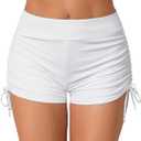 Women's Swim Shorts High Waisted Bathing Suit Bottoms Swimsuit Boy Shorts Swimwear Bikini Board Shorts (White)