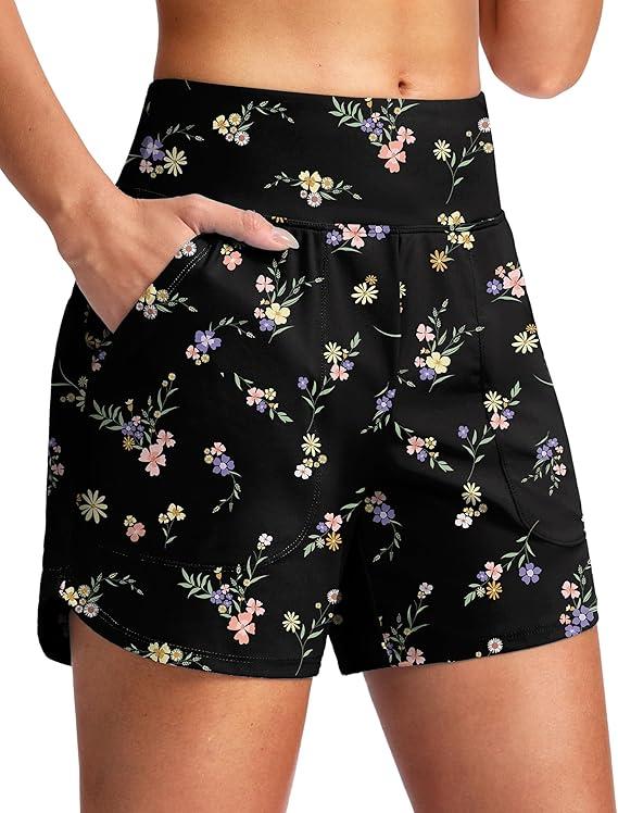 Gradual Women's 5" Swim Board Shorts Quick Dry High Waisted Beach Shorts for Women Swimsuit Bottoms with Liner Pockets, Size: 2XL