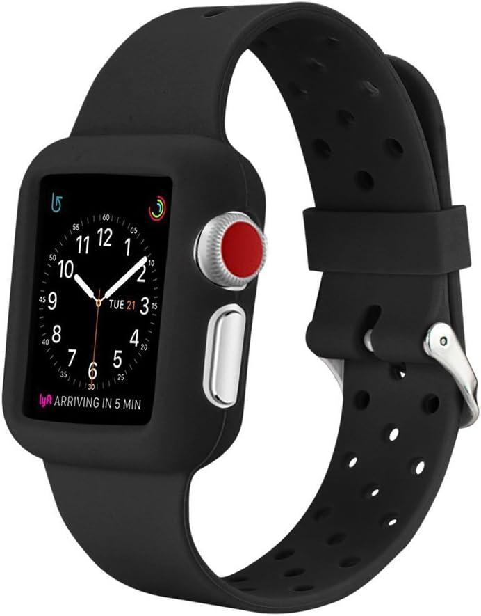 38mm Silicone Strap Replacement Watch Band with Stainless Metal Clasp Skin for Apple Watch Series 1, Apple Watch Series 2, Apple Watch Series 3 - Black 38mm Watch Strap