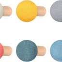 6 Pcs Wool Round Wall Hook Kids Wall Coat Hooks Kids Coat Rack Wall Mount Wool Wooden Coat Hooks Hat Rack for Home Living Room Nursery Minimalist Wall Decor (Pastel Color)