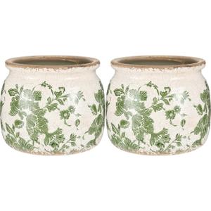 2 Pcs Vintage Planter Large Ceramic Plants Pot Beige Green Vintage Floral Ice Crack Cottage Scroll Vase Flower Vase Pot Indoor Plants Home Kitchen Decor Farmhouse Antique Decorative Gifts