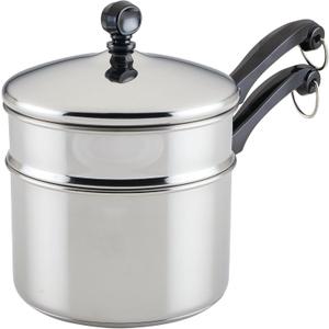 Farberware Classic Series Stainless Steel Double Boiler and Saucepan with Lid, Double Boilers For Stove Top, 2-Quart