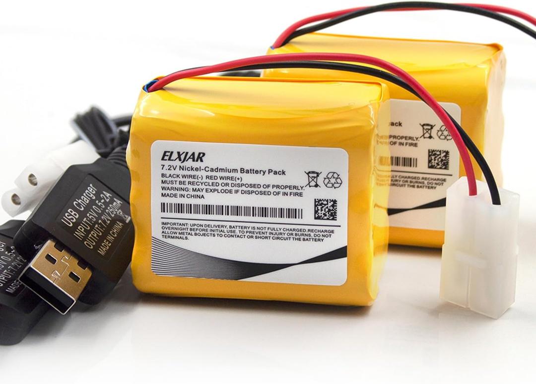 (2-Pack) 7.2V 1000mAh AA NI-CD Battery Pack with Tamiya Plug and Charge Cable for RC Truck, RC Boat, RC Tank, RC Car