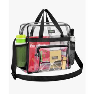 MAY TREE Clear Bag for Stadium Events 12×6×12 Clear Tote Lunch Bag with Reinforced Strap for Work, Concert and Sports, Black
