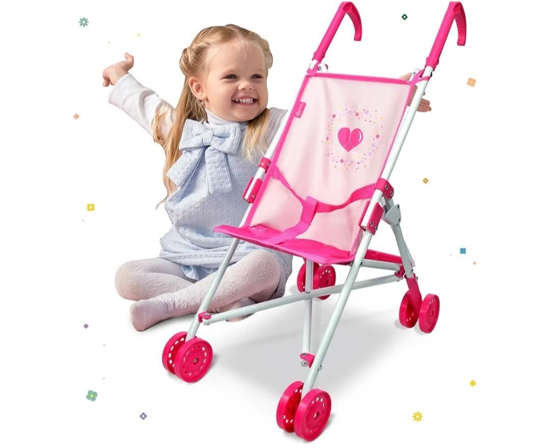 Anivia Baby Doll Collection Doll Stroller Heart Design Gifts for Toddlers and Girls Foldable Doll Stroller, Pink