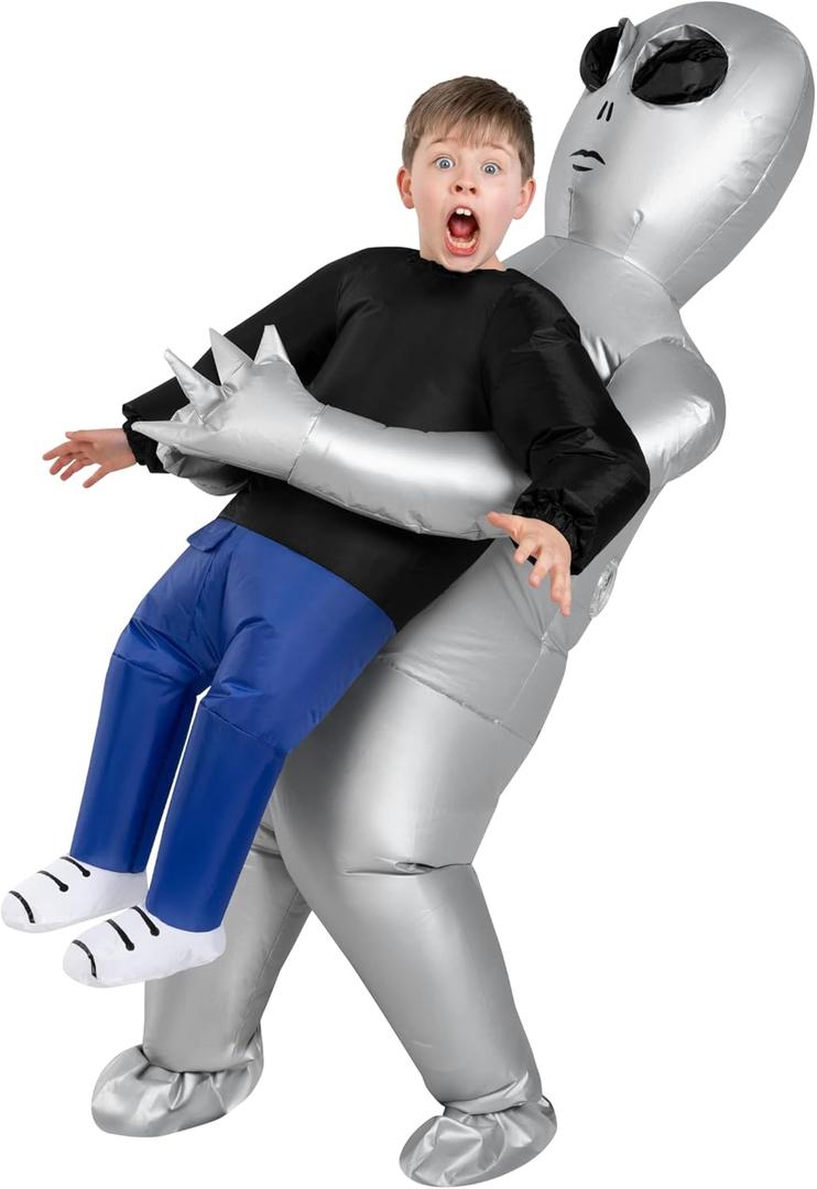 Morph Silver Kids Alien Costume, Alien Inflatable Costumes for Boys, Aliens Blow Up Costume Kids