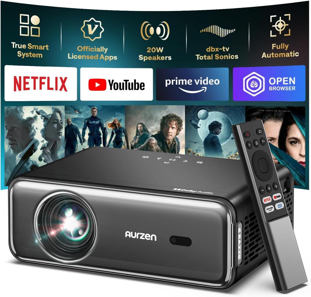 EAZZE D1 Pro - Proyector inteligente con WiFi y Bluetooth, oficial de Netflix, altavoces de 20 W, Dolby Audio y dbx-tv Total Sonics, enfoque automtico y Keystone, proyector de pelcula (Gris)