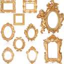 Yulejo 10 Pcs Vintage Gold Mini Frames Set, Baroque Victorian Ornate Decorative Frames for Gallery Wall Decor, DIY Jewelry Display, Antique Frame for Home, Wedding, Room, No Glass or Backing (Gold)