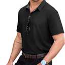 NIASHOT Mens Polo Shirt Short Sleeve Golf Sports Casual Tee (Small, 1-black)