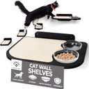 INICIO Cat Wall Shelves  Dog Proof Feeding Station with Wall Mounted Shelves, Durable 3 Step Birch Floating Shelf for Cats Up to 17lbs, Includes Attached Cat Food Bowl for Convenient Feeding  Black