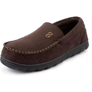 Zizor Men's Moccasin Slippers With Memory Foam, House Shoes for Indoor Outdoor (8, Coffee)