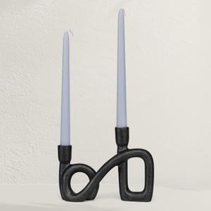 Black Cast Iron Double Taper Candle Holder, Modern Abstract Candlestick Holder, Stylish Table Centerpiece for Home, Bedroom, Wedding, Dining Room, and Party Decor