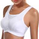 ZeroBound Women's Sports Bra High Impact Large Bust Full Coverage Workout Bras Adjustable Wirefree NO Padded Bra (White, L)
