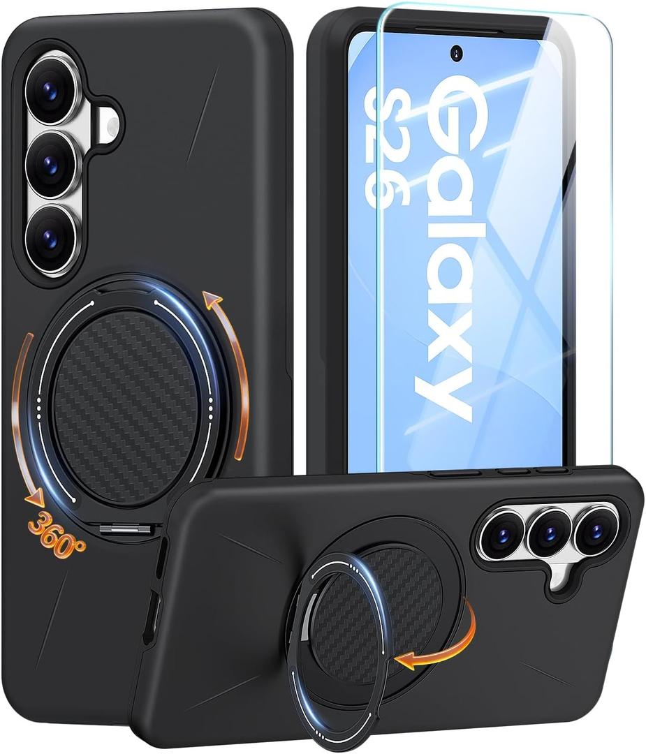 JAME for Samsung Galaxy S26 Case with Ring Holder Stand Kickstand, Dual Layer Shockproof Protective Cover with Screen Protector, Magnetic Accessory Friendly Samsung Galaxy S26 Phone Case 6.3", Black