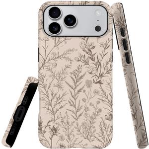 Case Compatible with iPhone 17 Pro Max,Hybrid 2-Layer Hard Shell,Shockproof Soft for Girl Women,Sage Brown Flower Pattern