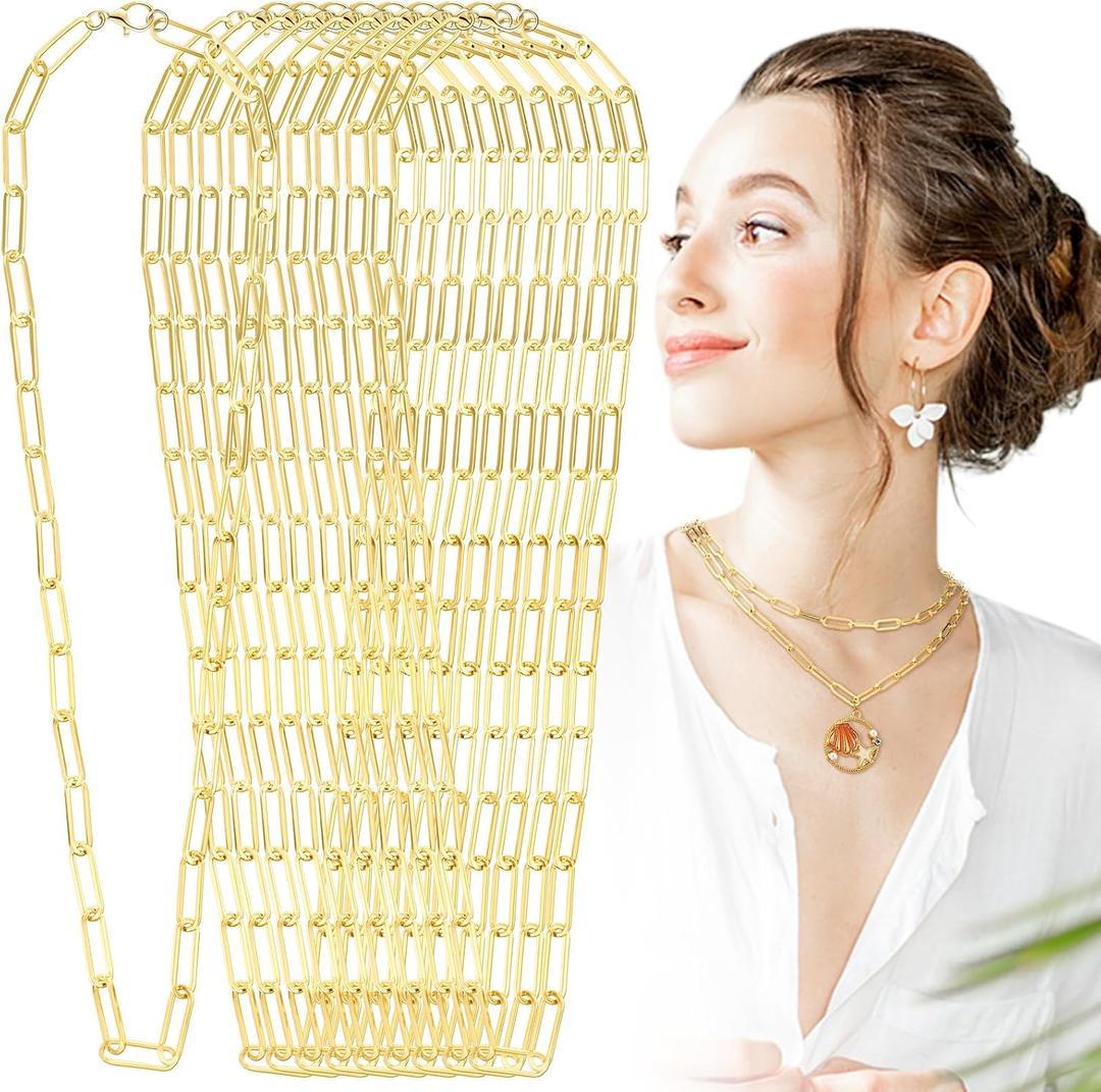 Quelay 20pcs Paperclip Chain Necklace Plated Chains Bulk Alloy Link Cable Necklace for Jewelry DIY Making Supplies Accessories (Gold) Quelay 20pcs Paperclip Chain Necklace Plated Chains Bulk Alloy Link Cable Necklace for Jewelry DIY Making Supplies Accessories (Gold)