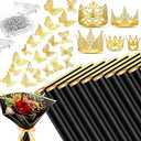 Seajan 193Pcs Graduation Flower Bouquet Accessories, 40 Flower Wrapping Paper 5 Mini Crowns 48 3D Gold Butterfly Wall Decor and 100 Corsage Bouquet Pins for Women Graduation Wedding Birthday(Black), Set Of 2