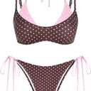 ZAFUL Women's Polka Dot Bikini Set Double Layer Halter Swimsuit Colorblock Side Tie 2 Piece Bathing Suit (L)