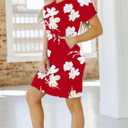 Camisunny V Neck Tunic Dresses for Women with Pockets Short Sleeve T Shirt Dress Knee Length Loose Fitting Size S (S)