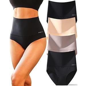 FINETOO Tummy Control Underwear for Women High Waisted Nylon Brief No Show Womens Bikini Seamless Panties 4pack S