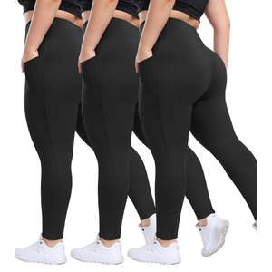HLTPRO 3 Pack Plus Size Leggings with Pockets for Women - Black High Waisted Tummy Control Soft Yoga Pants for Gym Workout