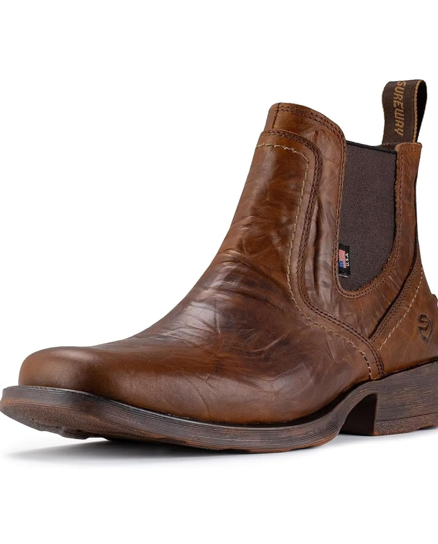 SUREWAY Mens Western Chelsea Cowboy Boots for Men Square Toe,All-Weather Rugged Slip-On Work/Casual/Dress Boots Shoes for Men,Built for Comfort & Durability, Size 11