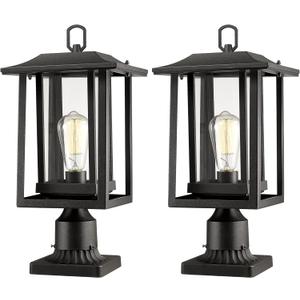 Beionxii Outdoor Post Lights, Large Exterior Lamp Post Light Fixture with Pier Mount Base, Black Cast Aluminum w/Clear Glass (19" x 9") - A197P-2PK (NOT Solar, 110-120V AC), Extra Large