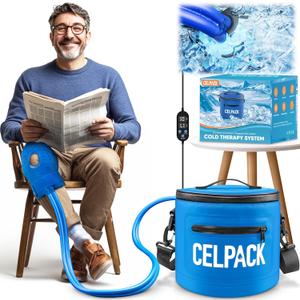 celpack Portable Ice Therapy Machine for Post-Operative Recovery, Sports Injuries, Knee Pain, Sprains, Swelling, Full Knee Brace with Silent Pump, Timer Remote Control Cold Therapy Device, Blue