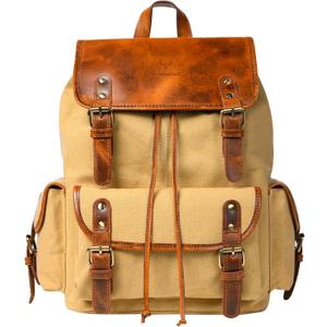 NATURAHIDE Leather Canvas Backpack Durable Vintage Large Travel Laptop Bag for Men & Women Work Hiking School (Tan)