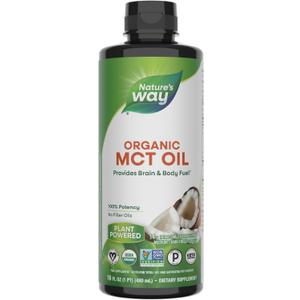 Nature's Way Organic MCT Oil, 16 Fl Oz, Brain and Body Fuel from Coconuts*, C8 Caprylic Acid and C10 Capric Acid, Keto and Paleo Certified, Organic, Non-GMO Project Verified, EXP 05/2026