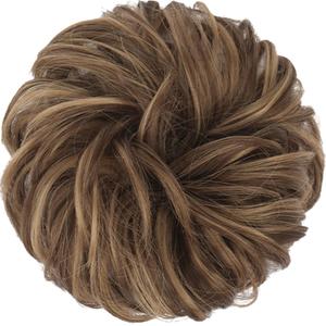 FESHFEN Hair Bun Extensions Messy Curly Hair Scrunchies Hairpieces Synthetic Donut Updo Hair Pieces for Women Girls, 22H10# Light Ash Brown Mixed Golden Brown