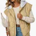EVALESS Puffer Vest Women Cropped Hooded Zip Up Quilted Sleeveless Jackets 2025 Fall Lightweight Coat with Pockets, 2XL