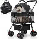 Dog Stroller for Small Dogs, Foldable Pet Stroller up to 35 lb, Panoramic Mesh Pet Cat Stroller with Detachable Carrier, with Safety Tether, Puppy Doggie Stroller for Medium Dogs 20 lbs, Light Black