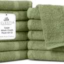 Cotton Washcloths Set of 12, 12x12 Inch, 100% Ring-Spun Combed Cotton, Soft Absorbent Quick-Dry Wash Cloths for Face and Body, Oeko-TEX Certified, Hotel & Spa Quality, Sage