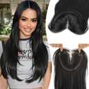 Isaic 24 Inch Synthetic Hair Topper for Women, Jet Black Middle Part Hand-Tied Lace Part Hairpiece with Clips, Long Hair Topper for Thinning Hair on Top, Natural Scalp Realistic Coverage (Jet Black)