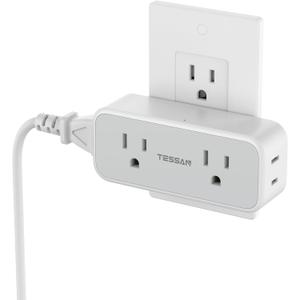 Outlet Extender Surge Protector, TESSAN Multi Wall Plug with 4 AC Electrical Outlets, 3 Sided Multiple Plug Expander, 1875W Max, Power Splitter 3 Prong Adapter for Home Bathroom Office Dorm Room