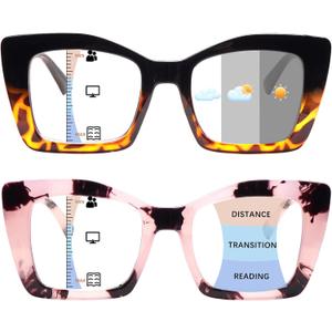 Progressive Multifocus Reading Glasses for Women Blue Light Blocking, Outdoor Photochromic Multifocal Sunglasses (2 Mix C2, 2.0)