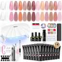 MEFA 42 Pcs Poly Extension Gel Nail Kit, 14 Colors All Seasons Poly Nail Gel kit with Mini Nail Lamp Nude Jelly Milky White Clear Color Slip Basic Nail kits Manicure Tools Design Beginner Kit