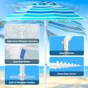 Fncanta 8FT. Large Beach Umbrella with Heavy Duty Sand Anchor & Tilt Sun Shelter, UPF50+ UV Protection, Wind Resistance, Waterproof Canopy, Portable for Beach Outdoor Patio Yard Garden Pool, Blue