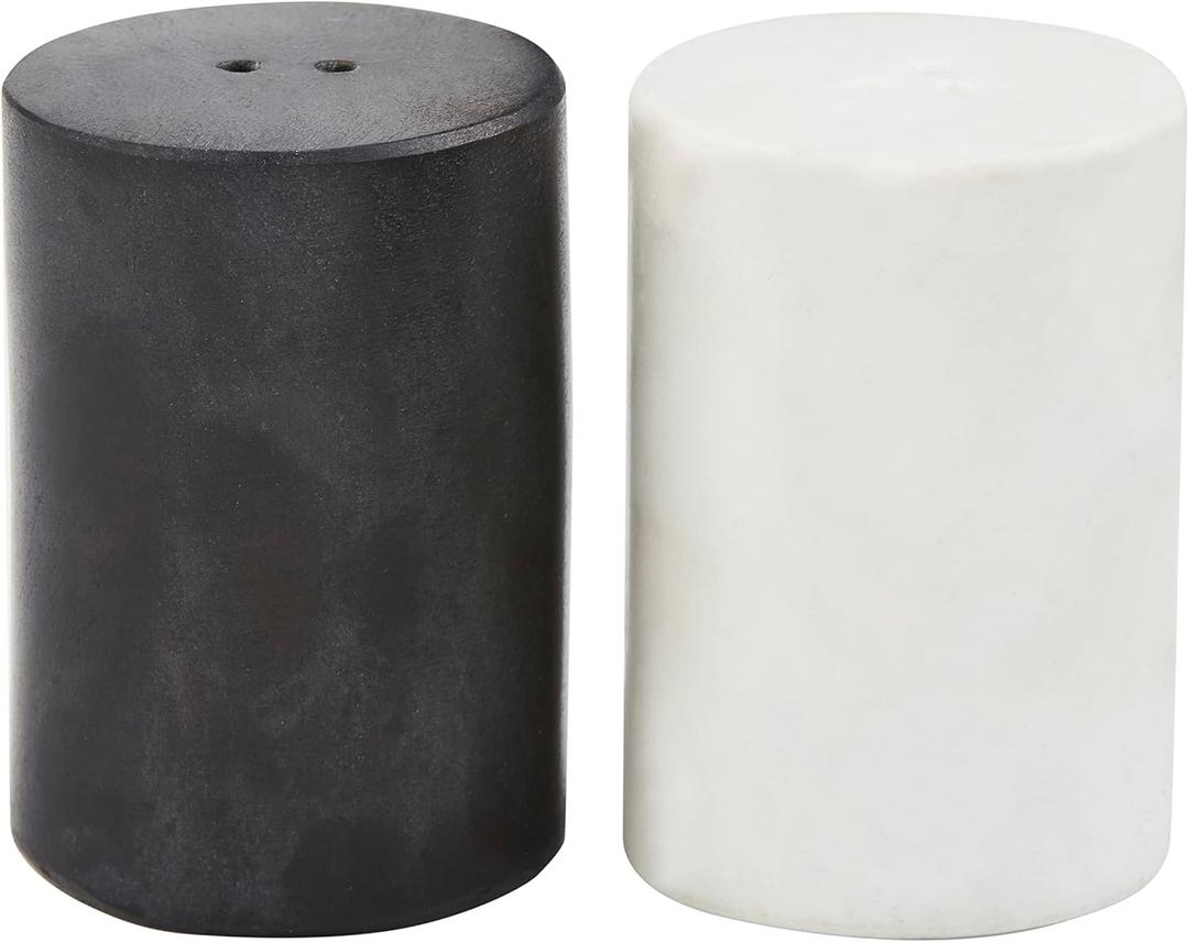 Mud Pie Marble Black/White Salt and Pepper Shakers; 2 3/4" X 1 3/4" Dia