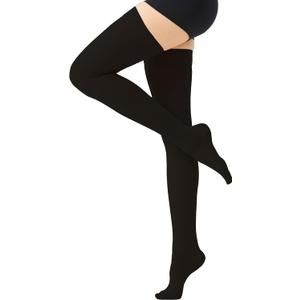 Thigh High Compression Stockings for Women and Men, 20-30 mmHg Medical Compression Socks, Closed Toe, Dot Top, Graduated Support Hoses for Leg Fatigue, Varicose Veins, Swelling (Large, Black)