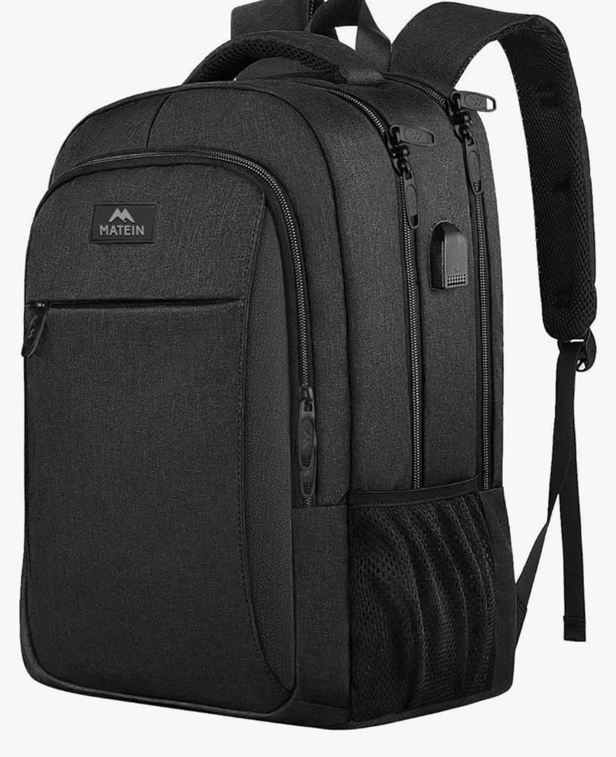 MATEIN Business Laptop Backpack, 15.6 Inch Travel Laptop Bag Rucksack with USB Charging Port, Water-Resistant Bag Daypack for Work College Computer Men Women Backpack, Black