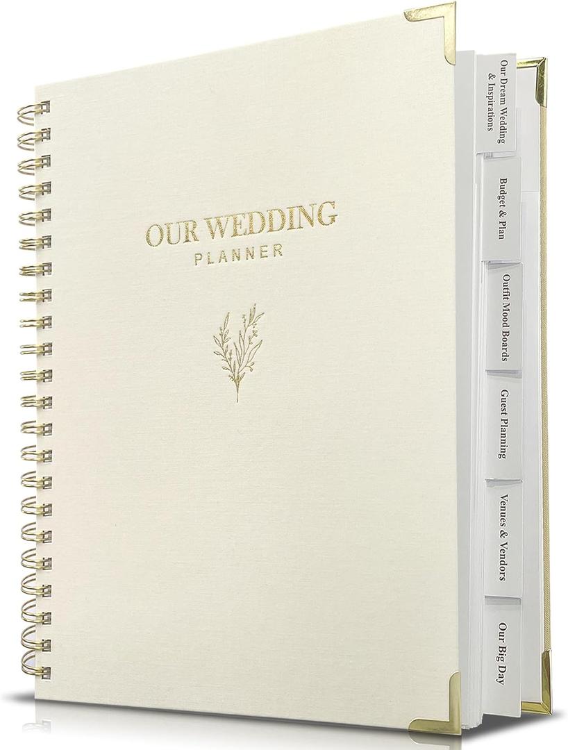 Wedding Planner Book and Organizer for Bride - Elegant Linen Cover Wedding Planning Binder with Checklists,Pockets & Calendars,Perfect Engagement Gifts for Couples(Cream) (Beige)