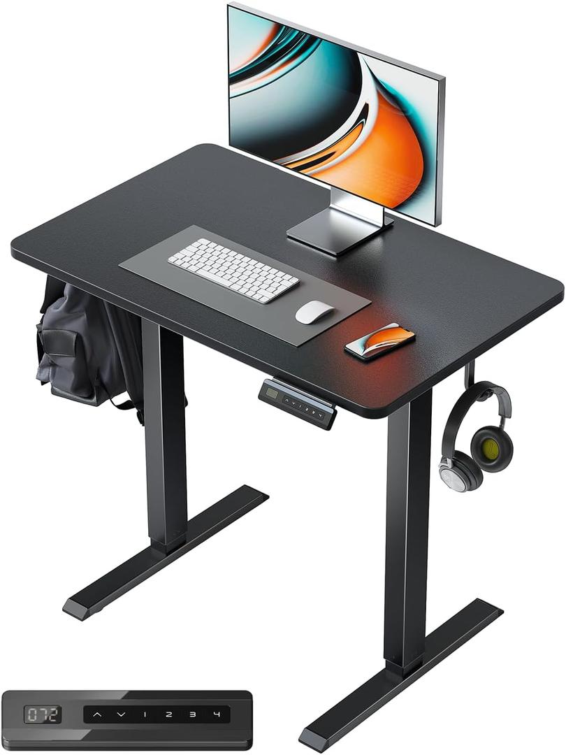FEZIBO One-Piece Standing Desk Adjustable Height Stand up Home Office Desk, 32x24 Inch Electric Standing Computer Desk, with 4 Memory Presets, Headphone Hook, Black