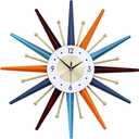 Large Wall Clock 22 Inch Modern Wall Clock Starburst Mid-Century Modern Decor Non-Ticking Battery Operated Colorful Clock Home Decorations for Living Room Bedroom Kitchen Office, Normal